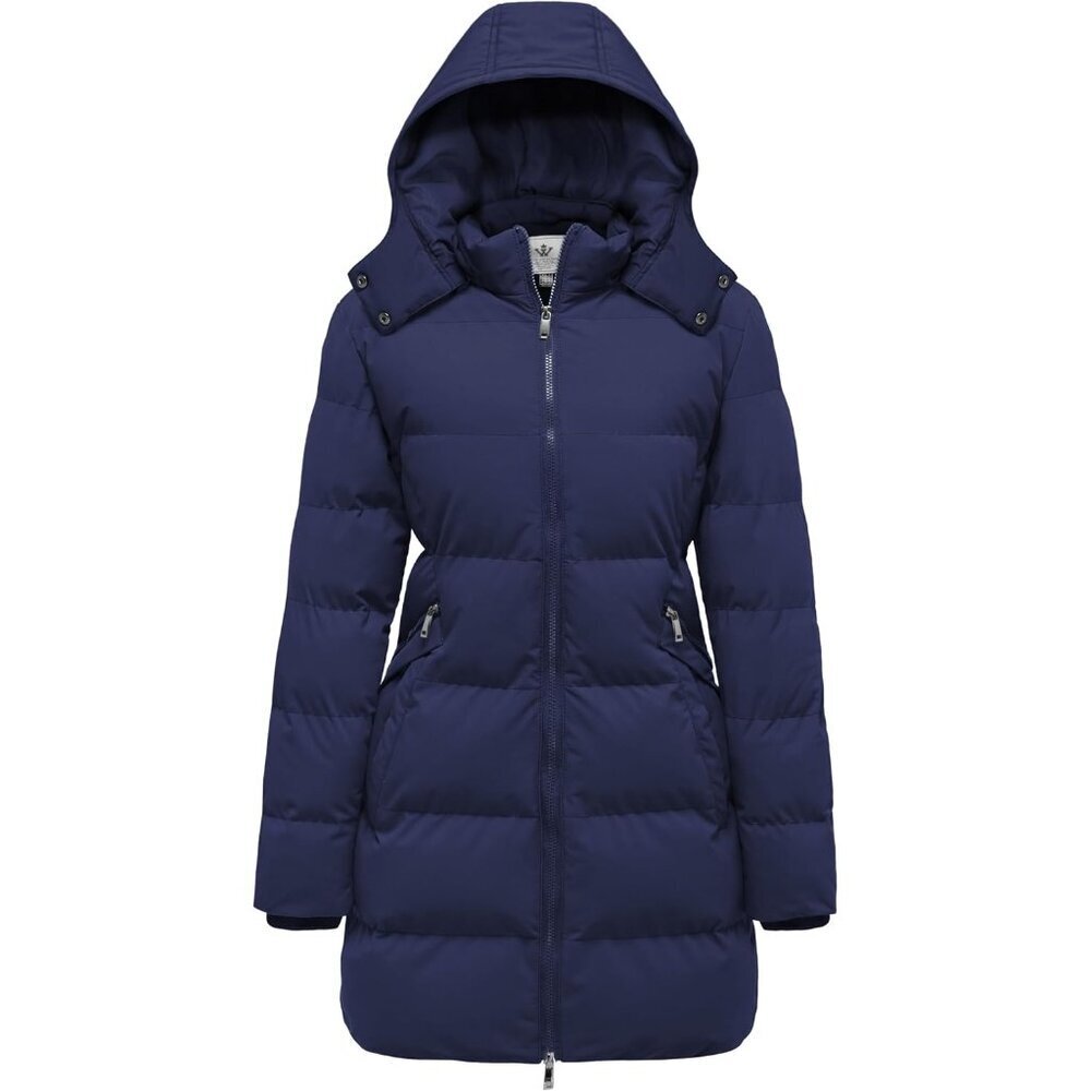 Women's Navy Warm Parka Coat Winter Puffer Jacket With Removable Hood